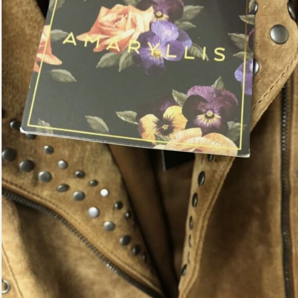 NWT AMARYLLIS Women's Suede Leather Studded Moto/Biker Jacket Brown sz XS - Picture 4 of 4